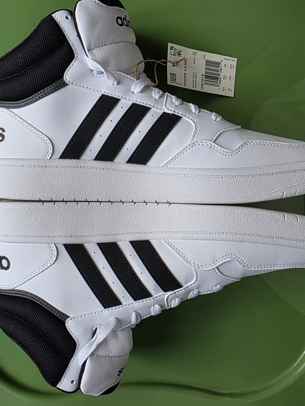 adidas Hoops 3.0 Mid GW3019 Men’s White High-Top Sneakers with Black Stripes - Picture 9 of 11